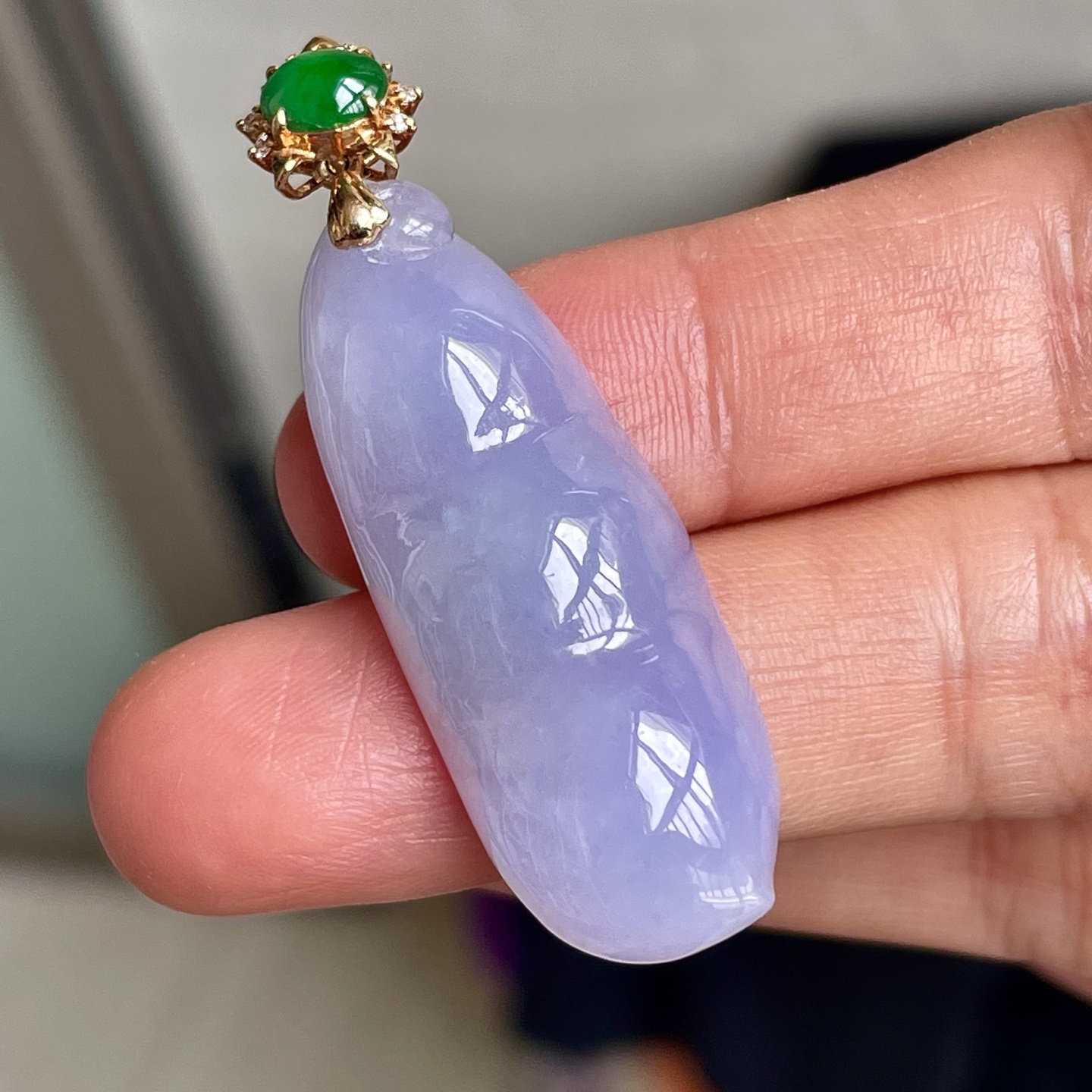 ️冰种福瓜吊坠，18k金镶嵌，饱满水润，无裂，裸石尺寸36.5/14/8.3，编码0205好数字
