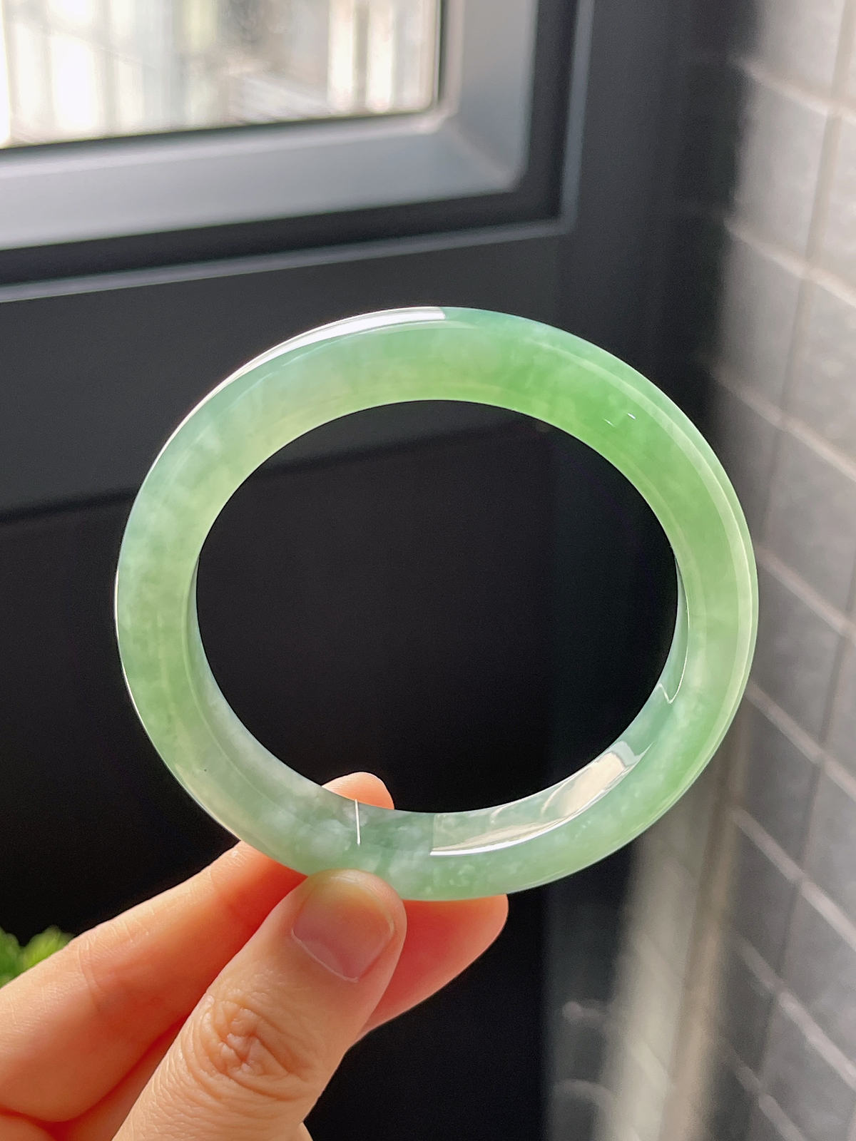 正圈56.5圈口，翡翠冰糯种飘花手镯