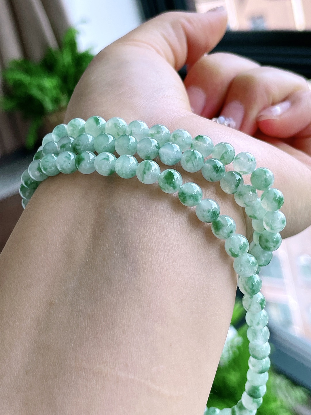 珠子，冰飘花珠链圆珠珠子珠链，缅料 性比高，6mm，33cm，43克