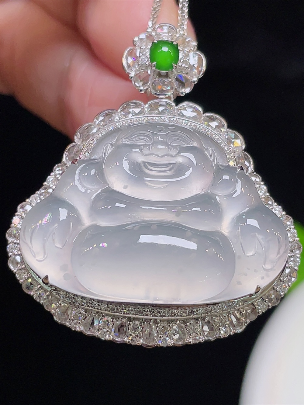 ️【高冰飘雪花，佛】大件饱满，通透水润，玉质细腻，翠色鲜艳，18k金奢华钻石镶嵌️，29.8-2