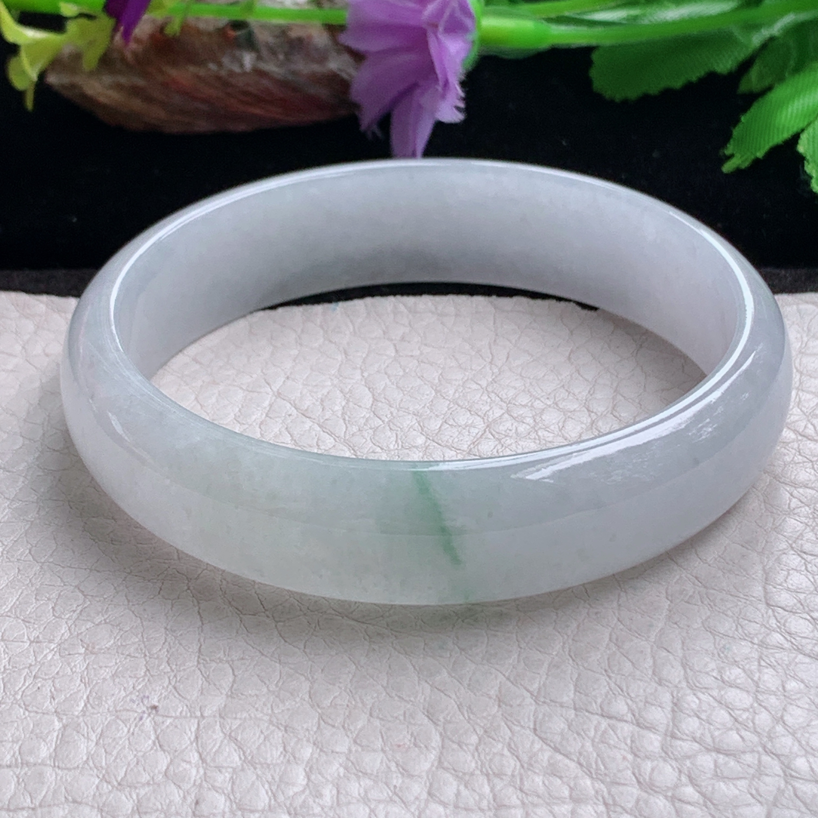 ee大圈口62.6*15*6平安镯 天然缅甸翡翠手镯飘花胶感正圈玉镯子