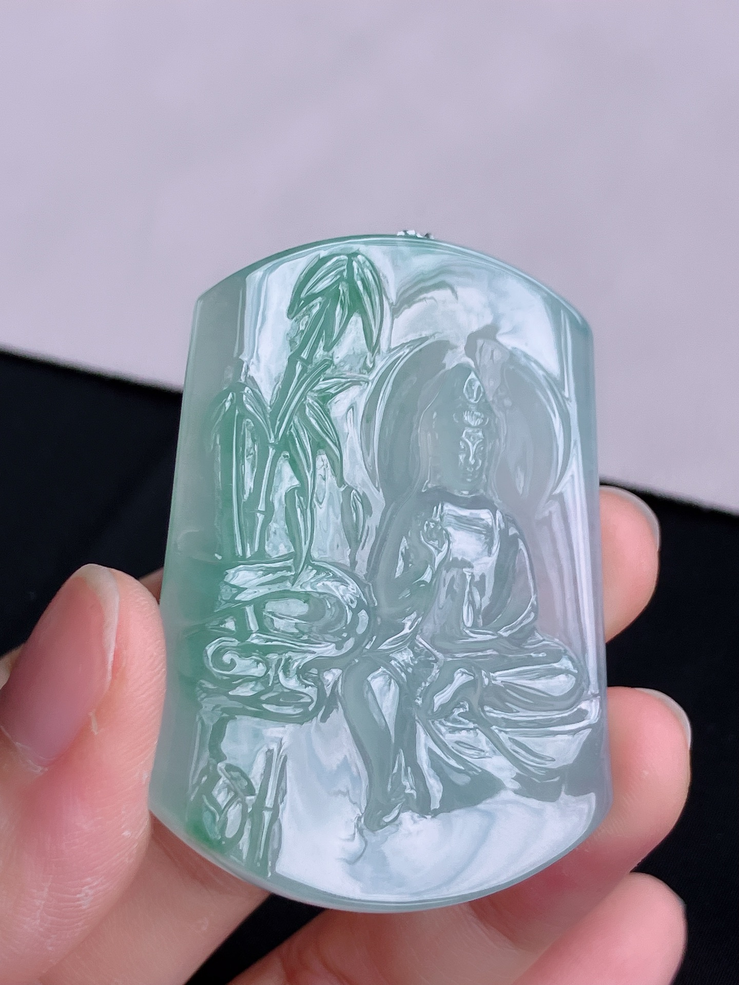 ️，冰飘花竹翠观音，晶莹剔透，尺寸55/40/5.6，自然光实拍