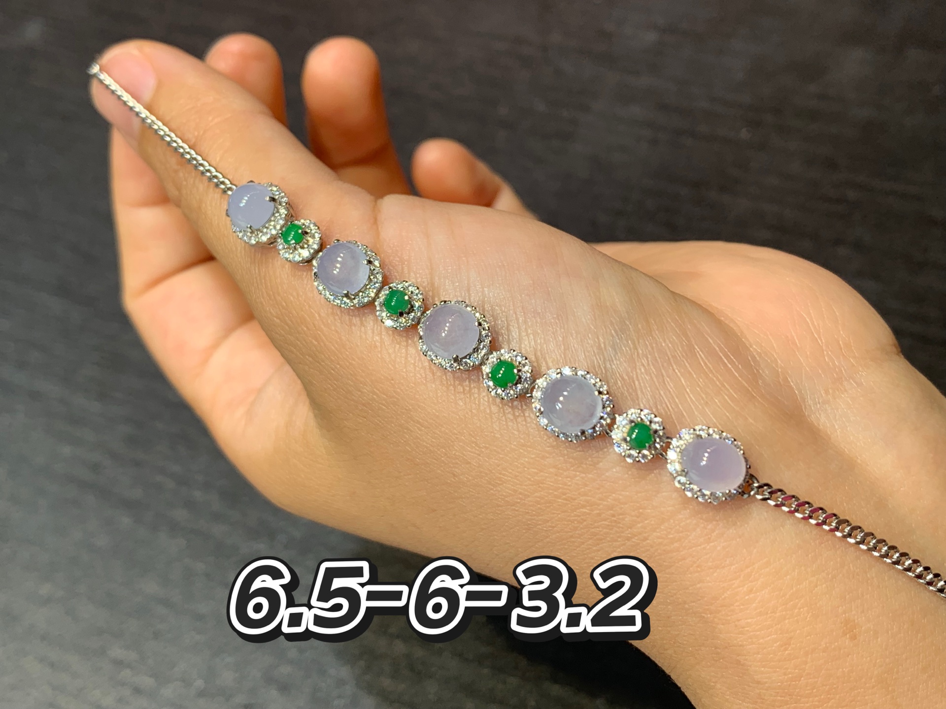 冰种蛋面手链 s925银，6.5/6/3.2