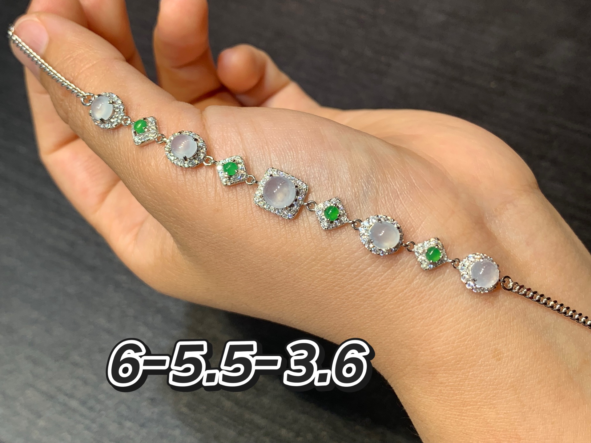 高冰荧光蛋面手链 s925银，6-5.5-3.6