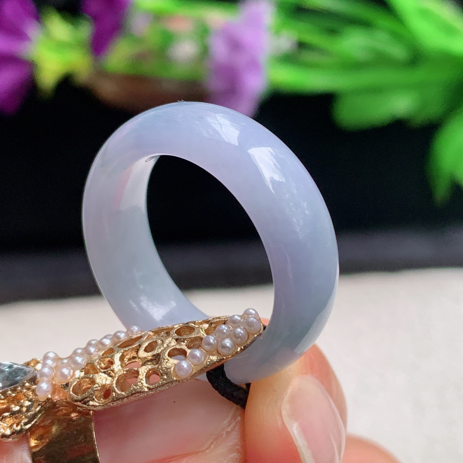 lz实拍19*7.8*4天然缅甸翡翠a货紫罗兰胶感19mm内径指环 玉戒指