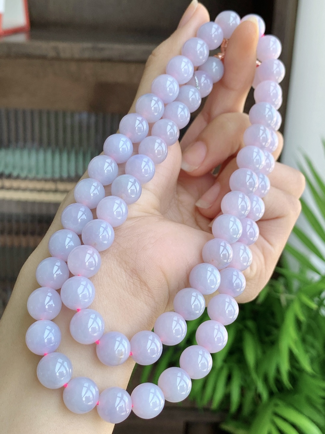 珠链圆珠子珠链，冰紫罗兰，缅甸，性比高，紫韵浓郁，色泽均匀，9.8mm，33cm，106.6克