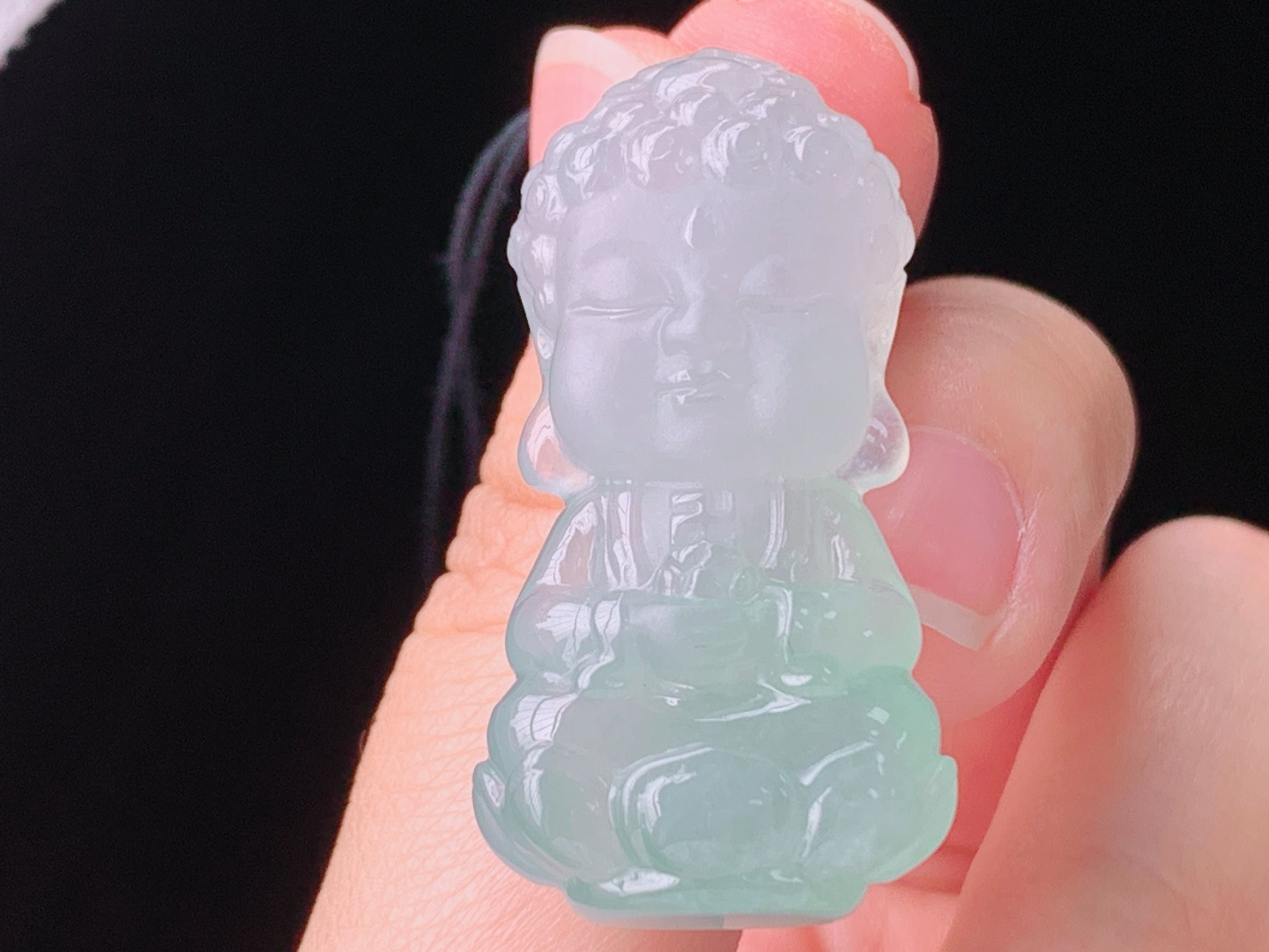 冰蓝宝宝佛，色泽清雅，雕工精湛，无裂，尺寸37.6/19.5/11.0mm，26 Z