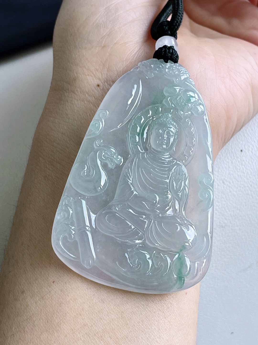 冰晴水阿弥陀佛牌吊坠，缅甸，无裂，性比高，尺寸69.3/44/5.4，重量33克