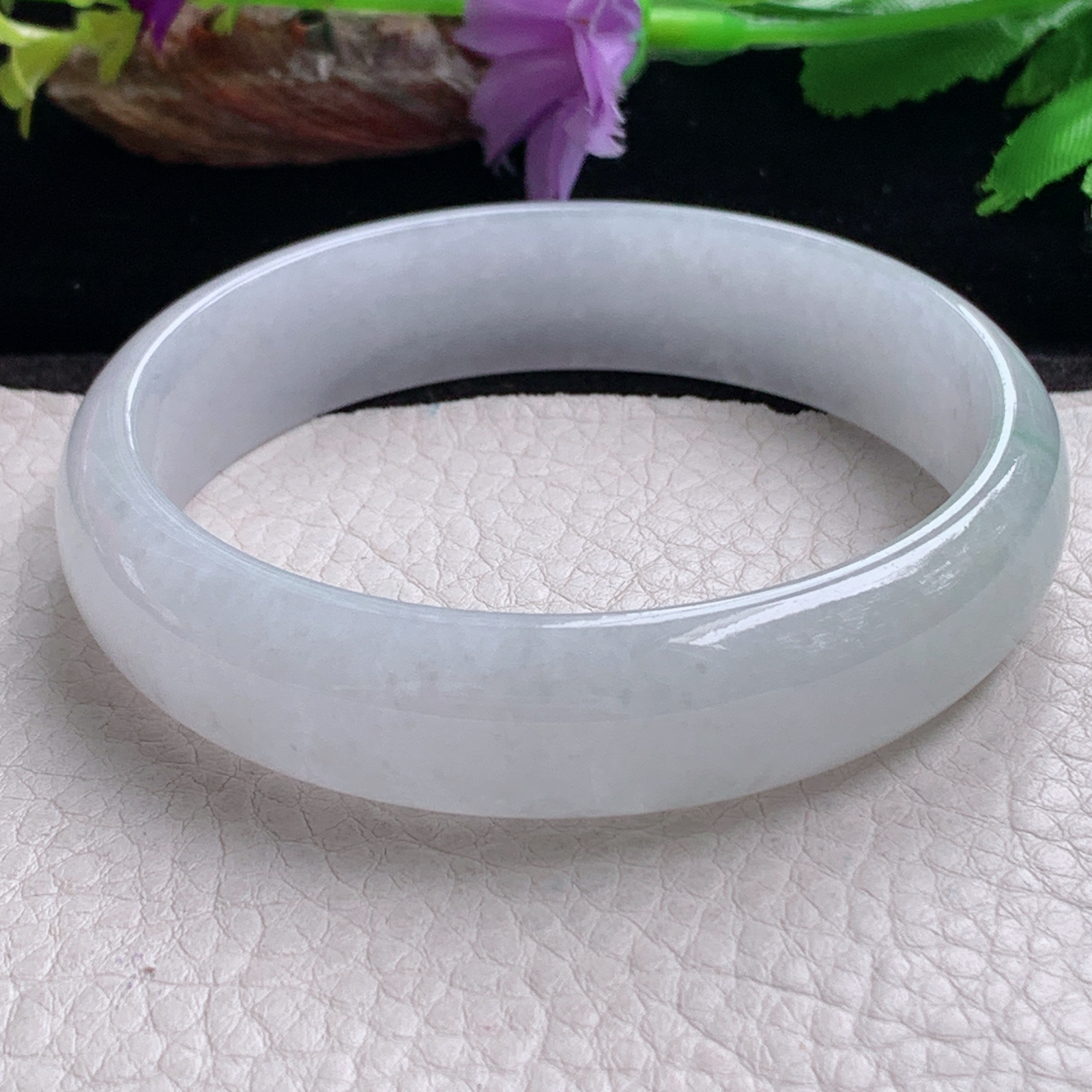 ee大圈口62.6*15*6平安镯 天然缅甸翡翠手镯飘花胶感正圈玉镯子