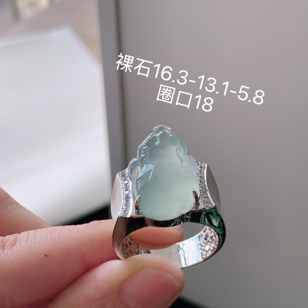 ️超值，高冰貔貅男戒，底子细腻莹润，冰润起胶，佩戴优雅迷人，货号93430，16.3-13.1-5