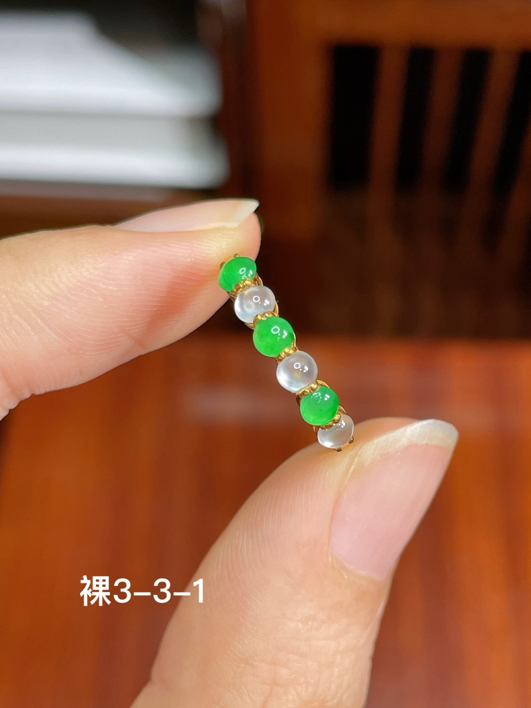 高冰蛋面戒指，无裂，18k金镶嵌，3/3/1，编号