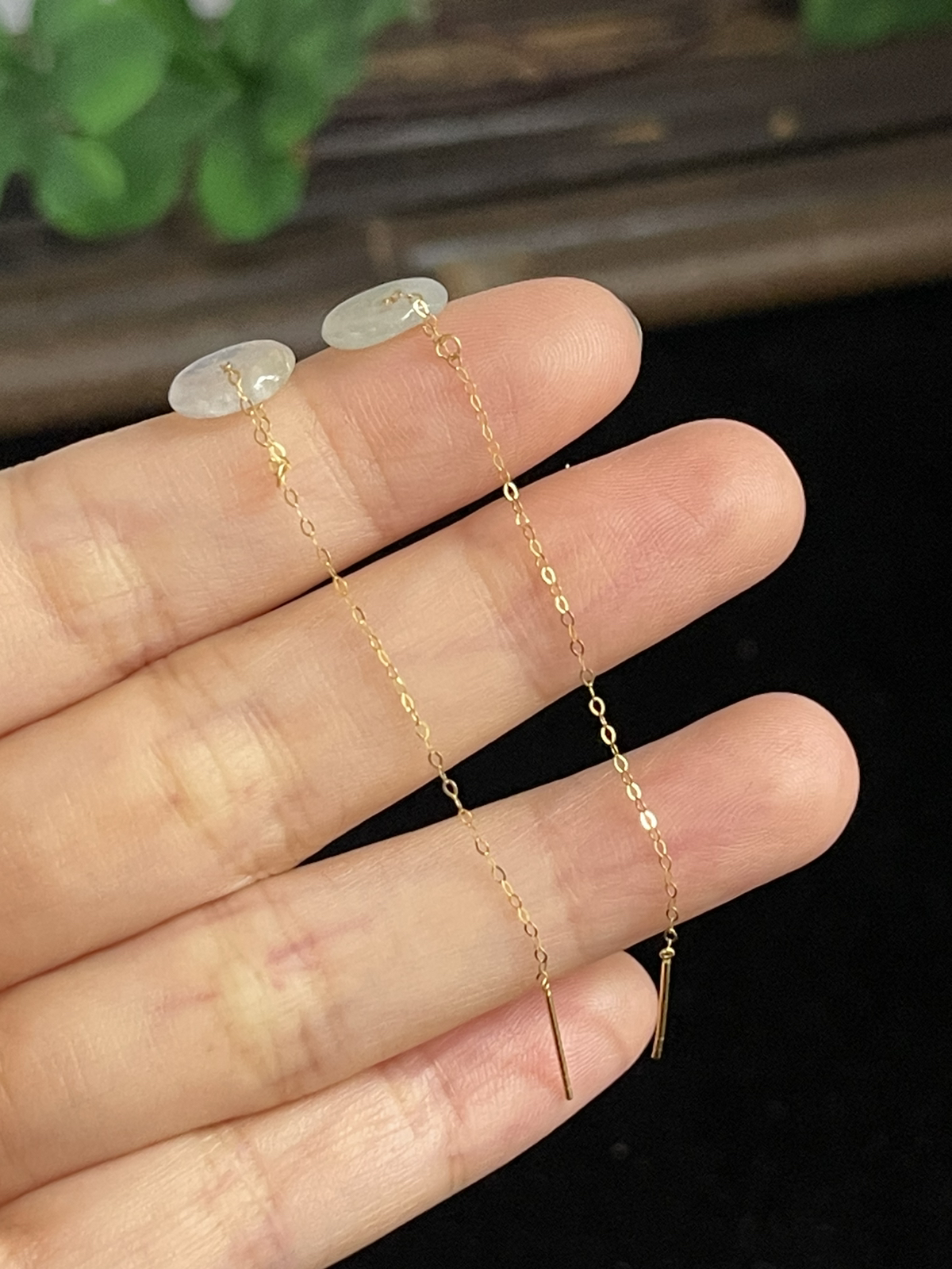 翡翠耳坠，印记：Au750