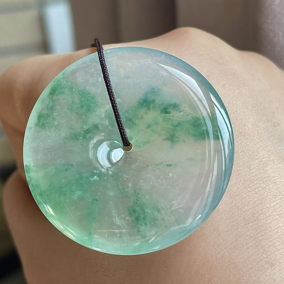 ️冰种飘花平安扣吊坠，饱满水润，无裂，裸石尺寸36/6，编码0102好数字