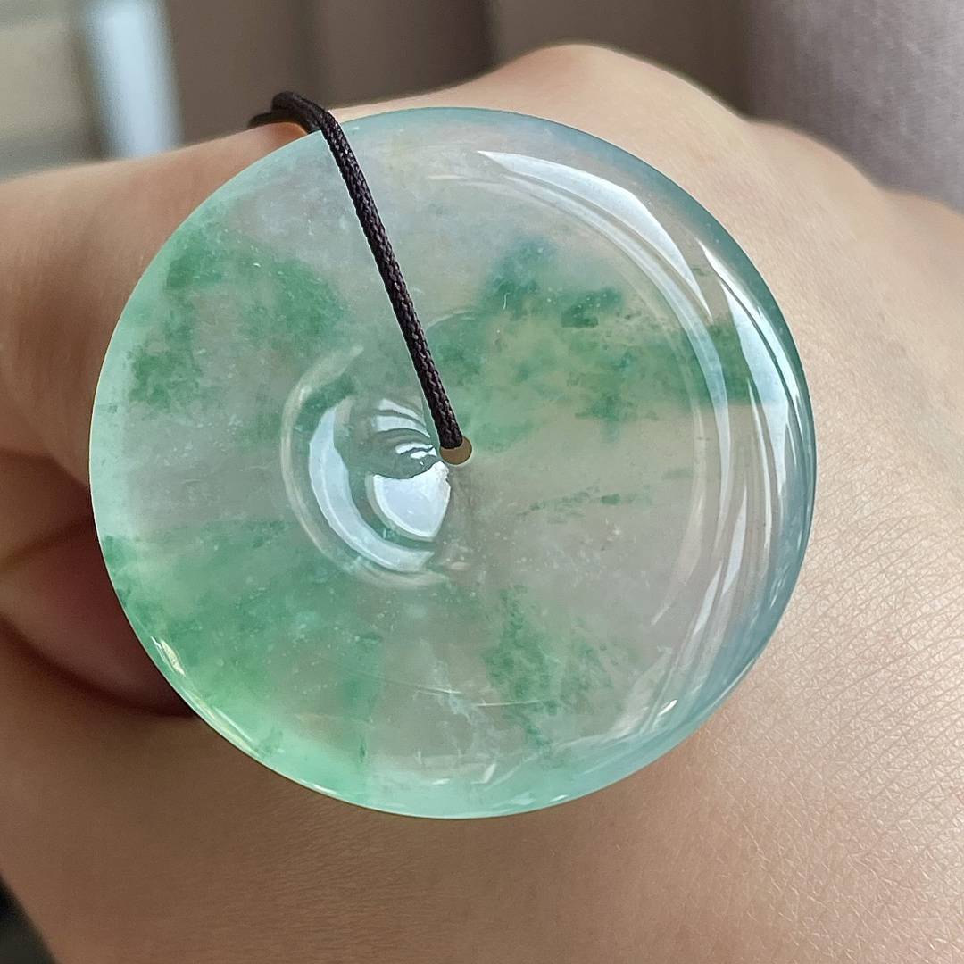 ️冰种飘花平安扣吊坠，饱满水润，无裂，裸石尺寸36/6，编码0102好数字