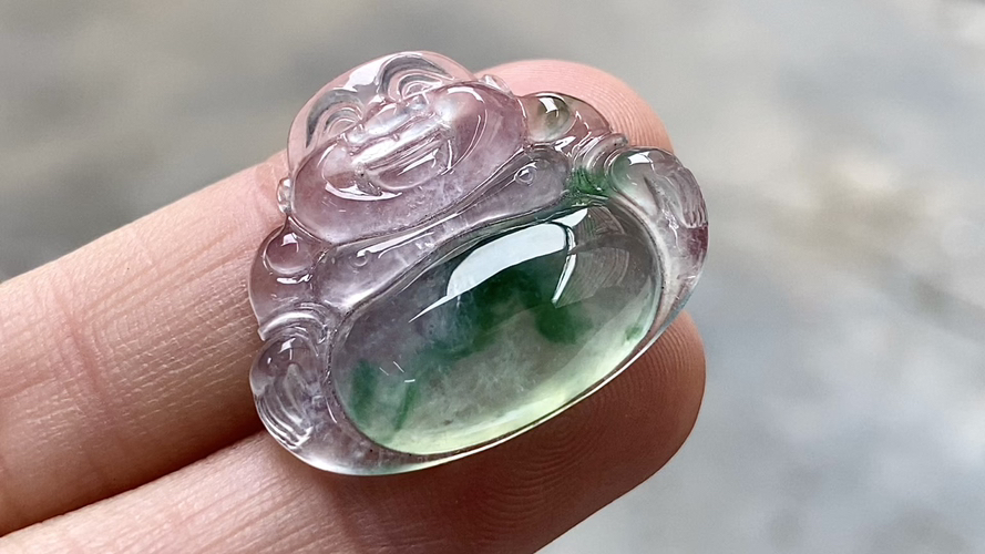 ️ 玻璃种飘绿佛公，26.2*22.2*6