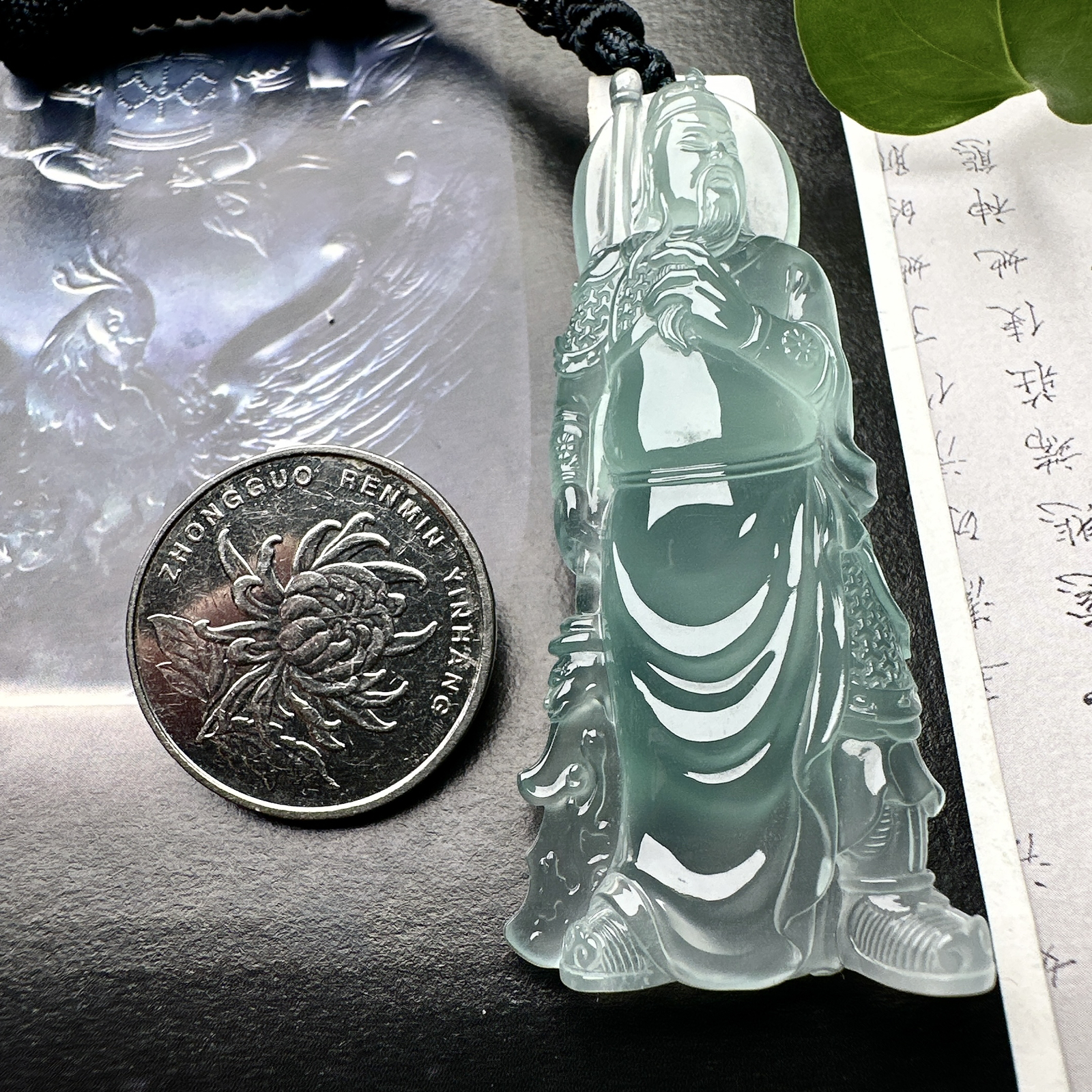 【玻璃种天空蓝关公】武财神，冰感动人，通透闪耀，光可鉴人，佳品推荐。