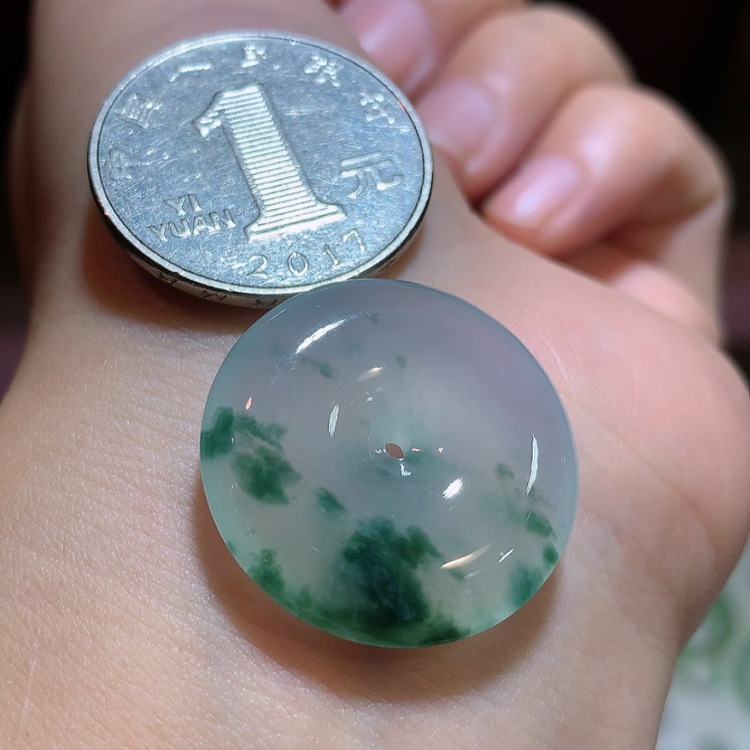 高冰飘花平安扣挂件冰润通透，种老油润起胶，佩戴优雅气质货号43503，24.9/5.6