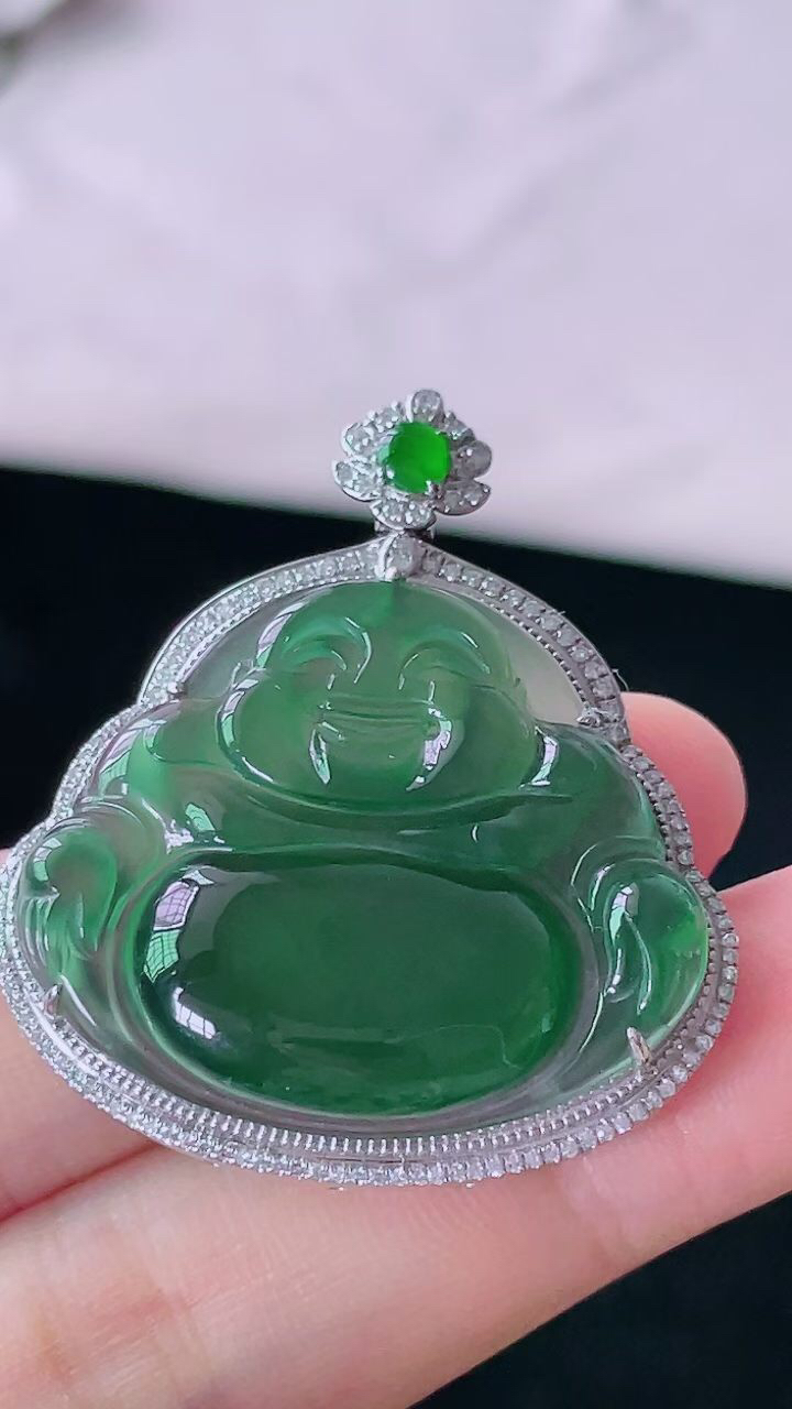 【翡翠名称】18K金镶冰蓝水佛公吊坠
【翡翠尺寸】含金38.6/33.8/9mm
【翡翠描述】宝贝种