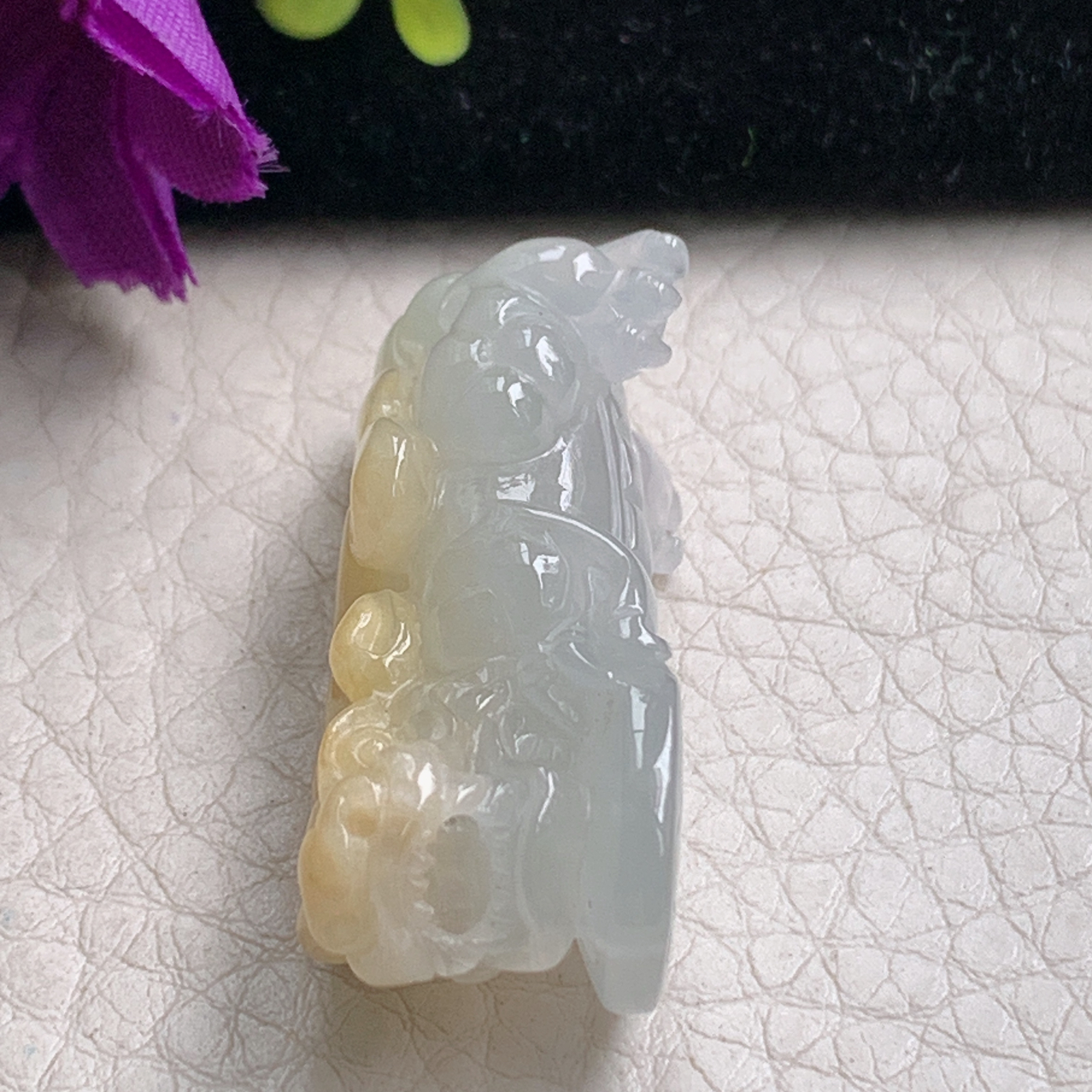 zz3实拍37*14*14.3天然缅甸翡翠冰种俏黄双彩貔貅吊坠 招财瑞兽玉坠