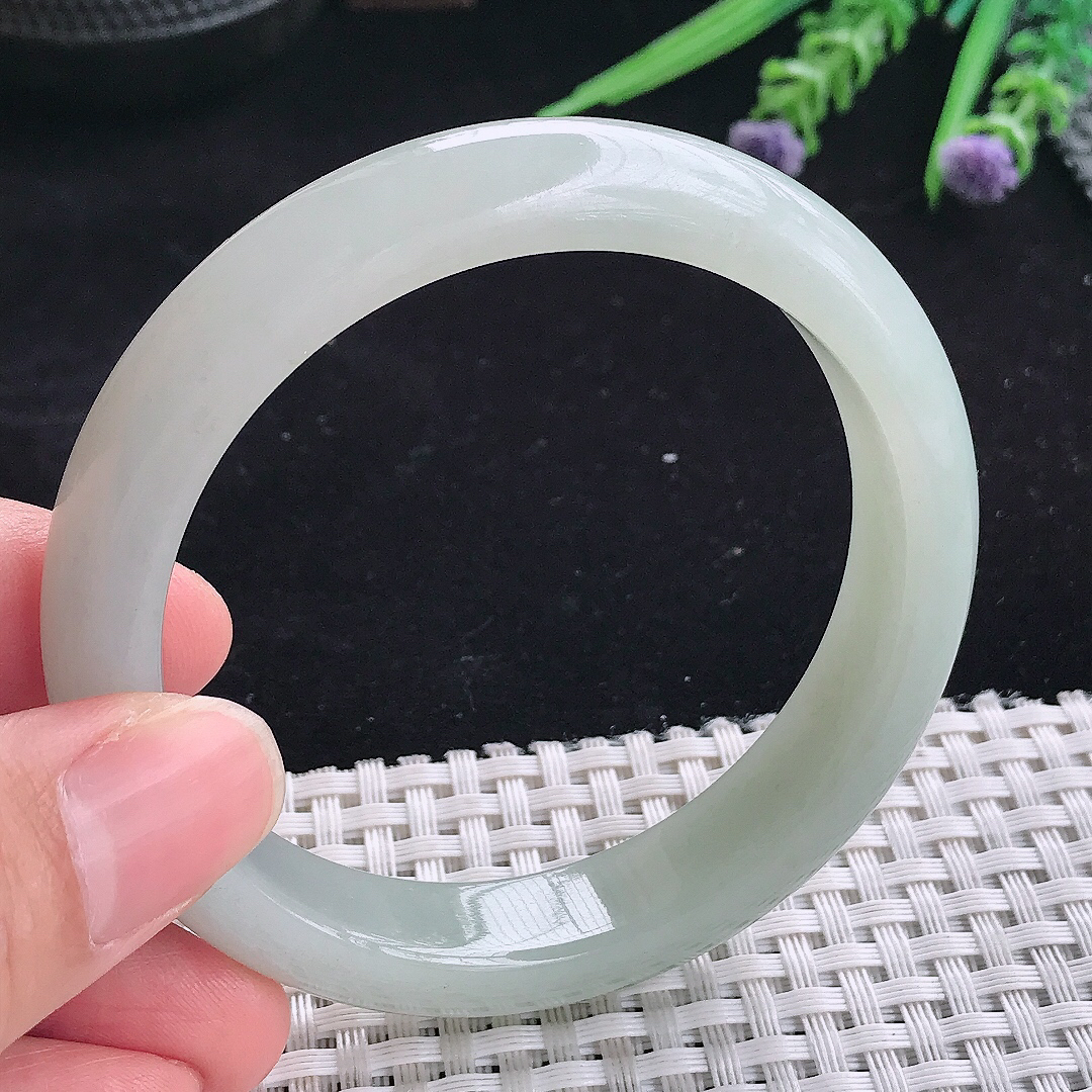 自然光56.5/12.3/8.2老坑秀气冰润起胶晴底宽边手镯平安镯翡翠玉镯美人镯