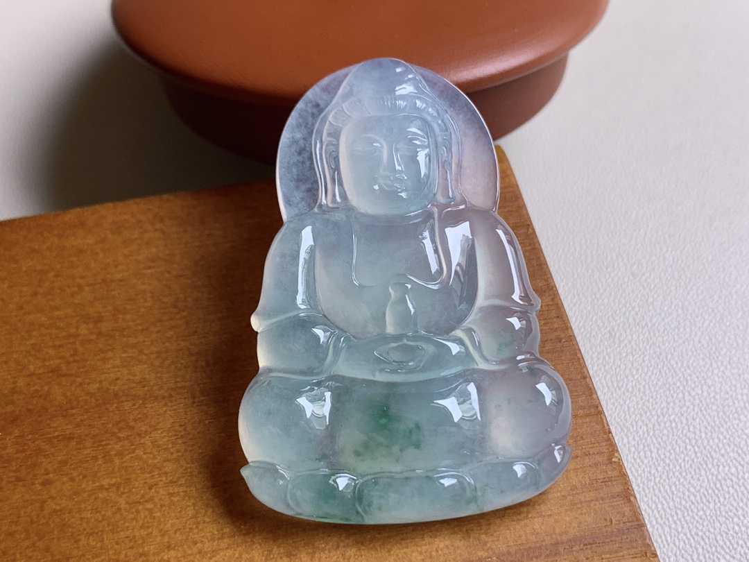️ 冰种飘花观音，飘花十分漂亮，观音妙相慈悲为怀，尺寸42.8*19.7*5.5