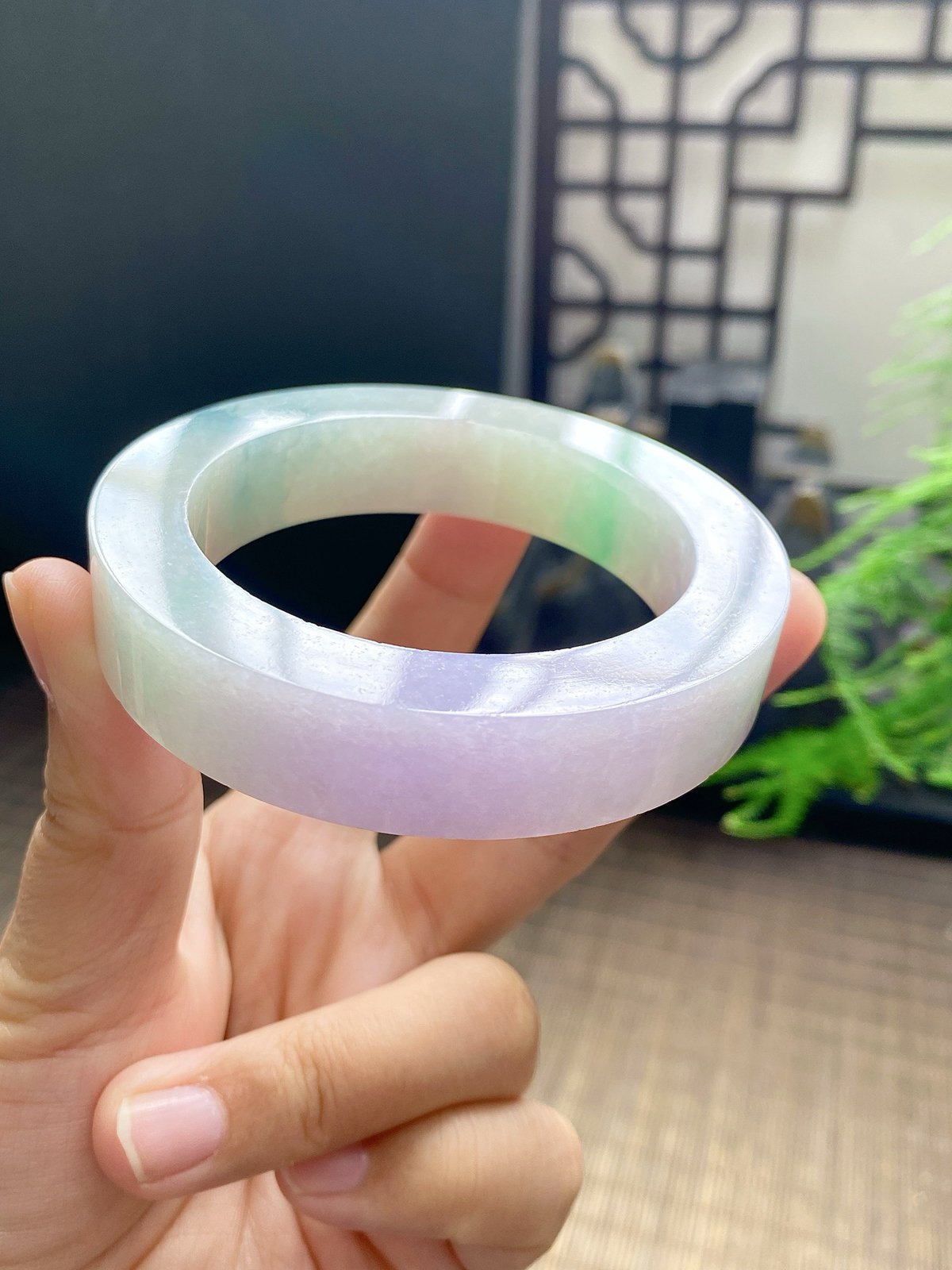【春彩飘花手镯胚】【尺寸】54-73-12，含镯心