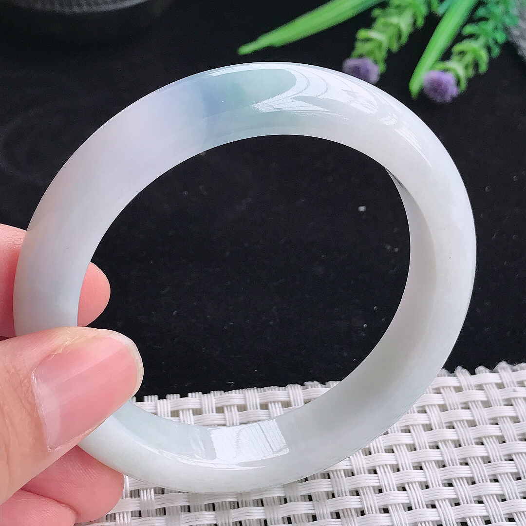 自然光56.5/12.2/8.8老坑精美冰润飘紫罗兰宽边手镯平安镯翡翠玉镯美人镯
