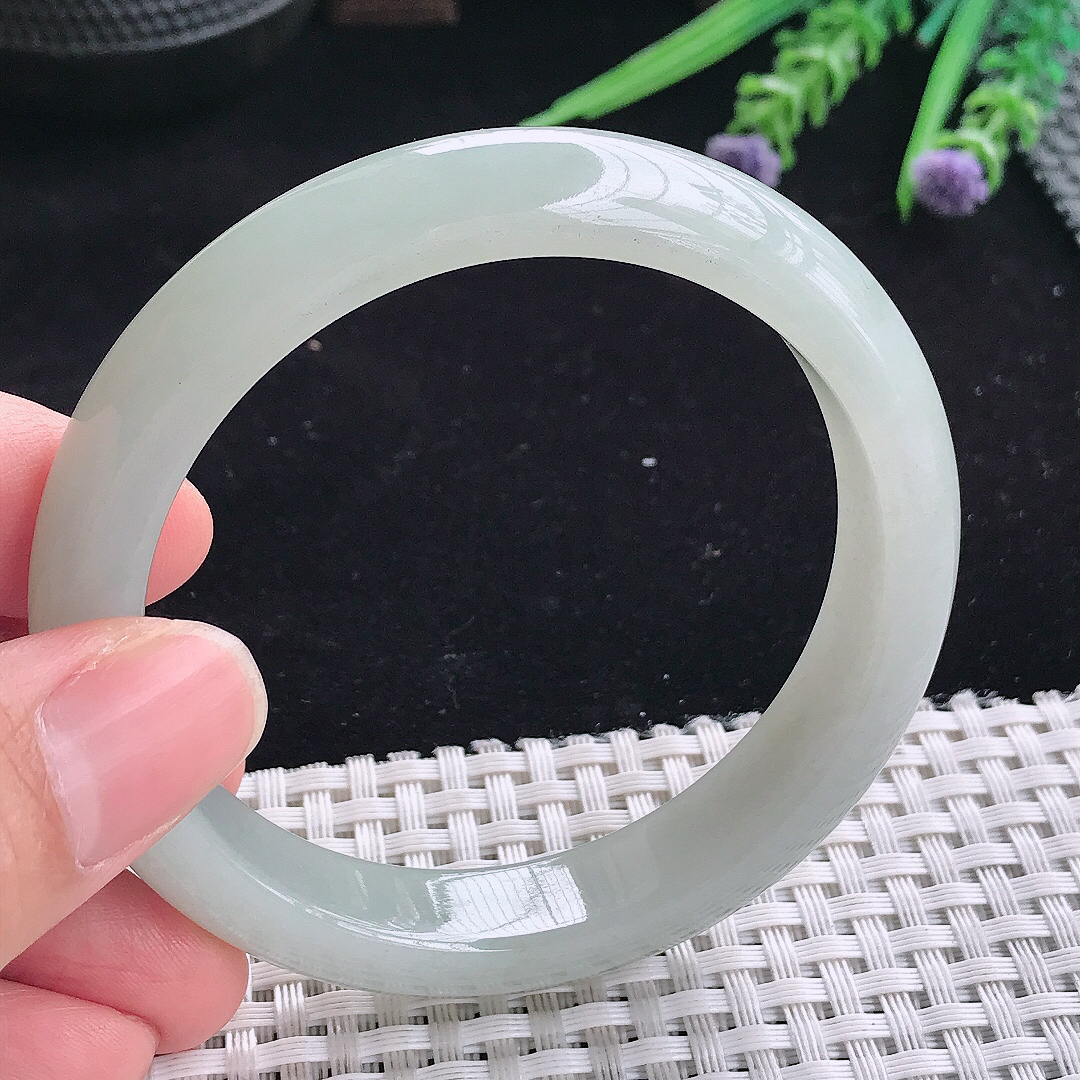 自然光56.5/12.3/8.2老坑秀气冰润起胶晴底宽边手镯平安镯翡翠玉镯美人镯