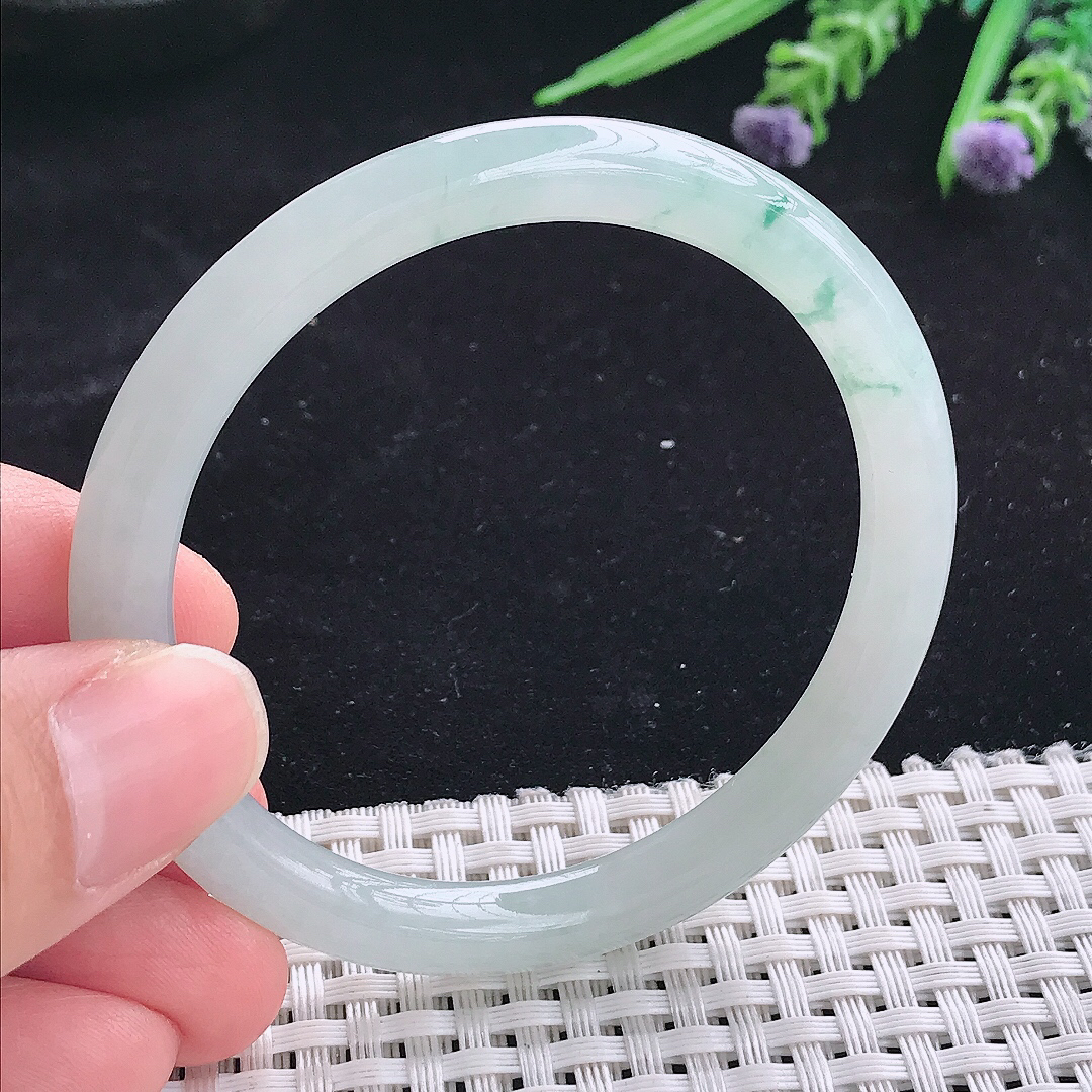 自然光53/6.8/7.3老坑冰胶水灵冰飘花细条圆条宽边手镯平安镯翡翠玉镯叮当镯