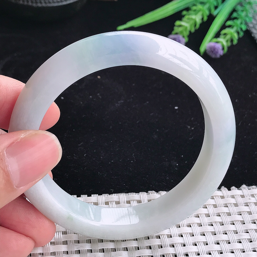 自然光56.5/12.2/8.8老坑精美冰润飘紫罗兰宽边手镯平安镯翡翠玉镯美人镯