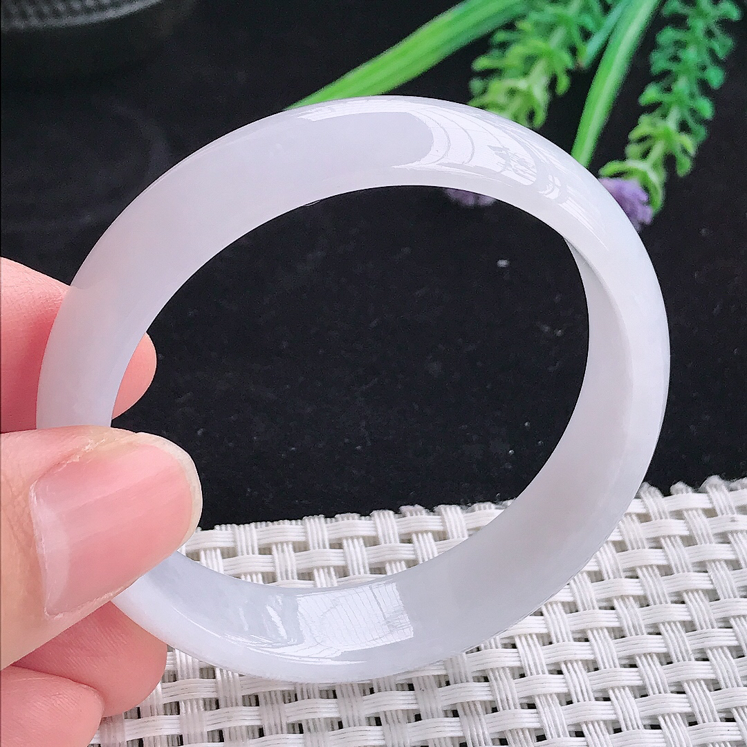 自然光51.5/13.8/6.5小圈口老坑冰润起胶白月光手镯平安镯翡翠玉镯美人镯
