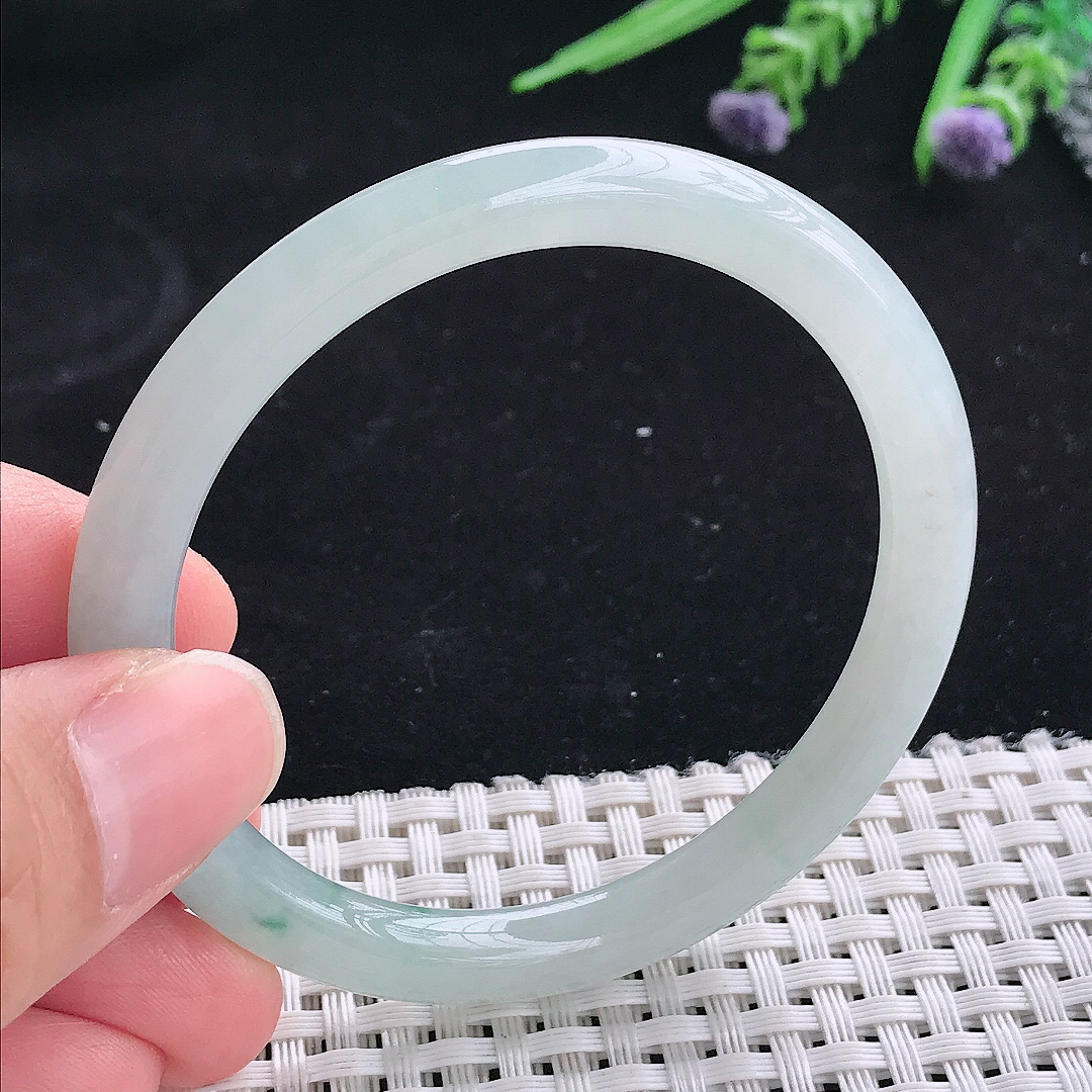 自然光53/6.8/7.3老坑冰胶水灵冰飘花细条圆条宽边手镯平安镯翡翠玉镯叮当镯