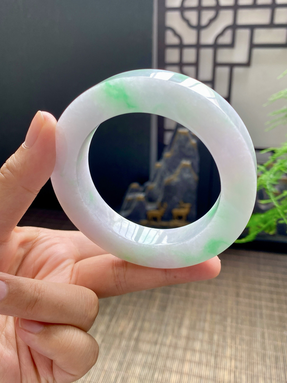 【白底青手镯胚】【尺寸】56-79-12，含镯心