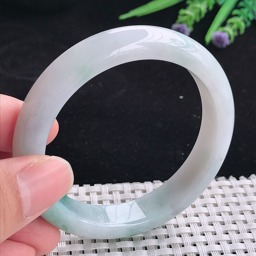自然光55.5/12.5/8.3老坑精美冰润飘绿宽边手镯平安镯翡翠玉镯美人镯
