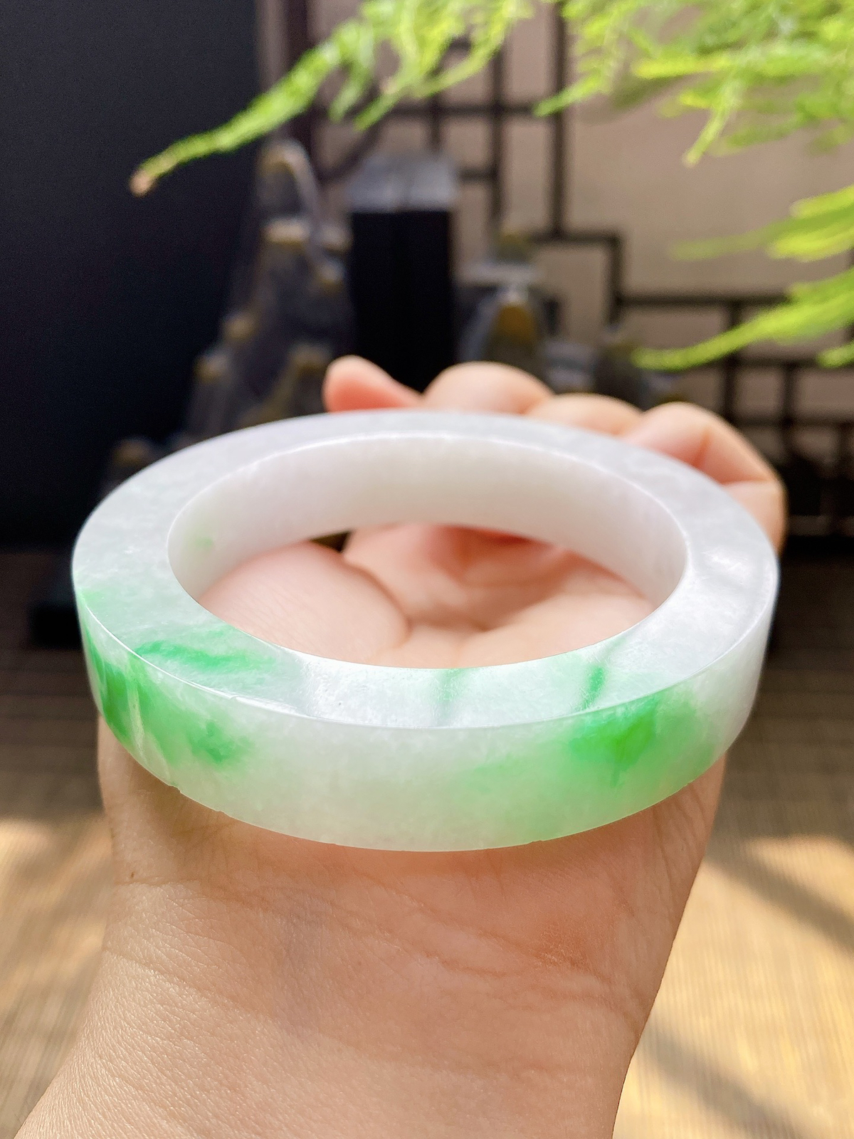 【白底青手镯胚】【尺寸】55-72-12.5，含镯心