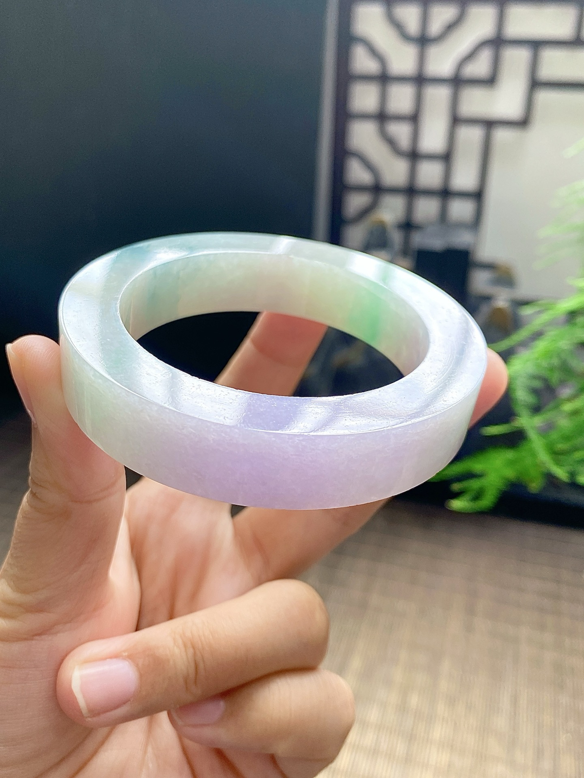 【春彩飘花手镯胚】【尺寸】54-73-12，含镯心