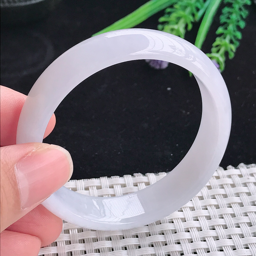 自然光51.5/13.8/6.5小圈口老坑冰润起胶白月光手镯平安镯翡翠玉镯美人镯