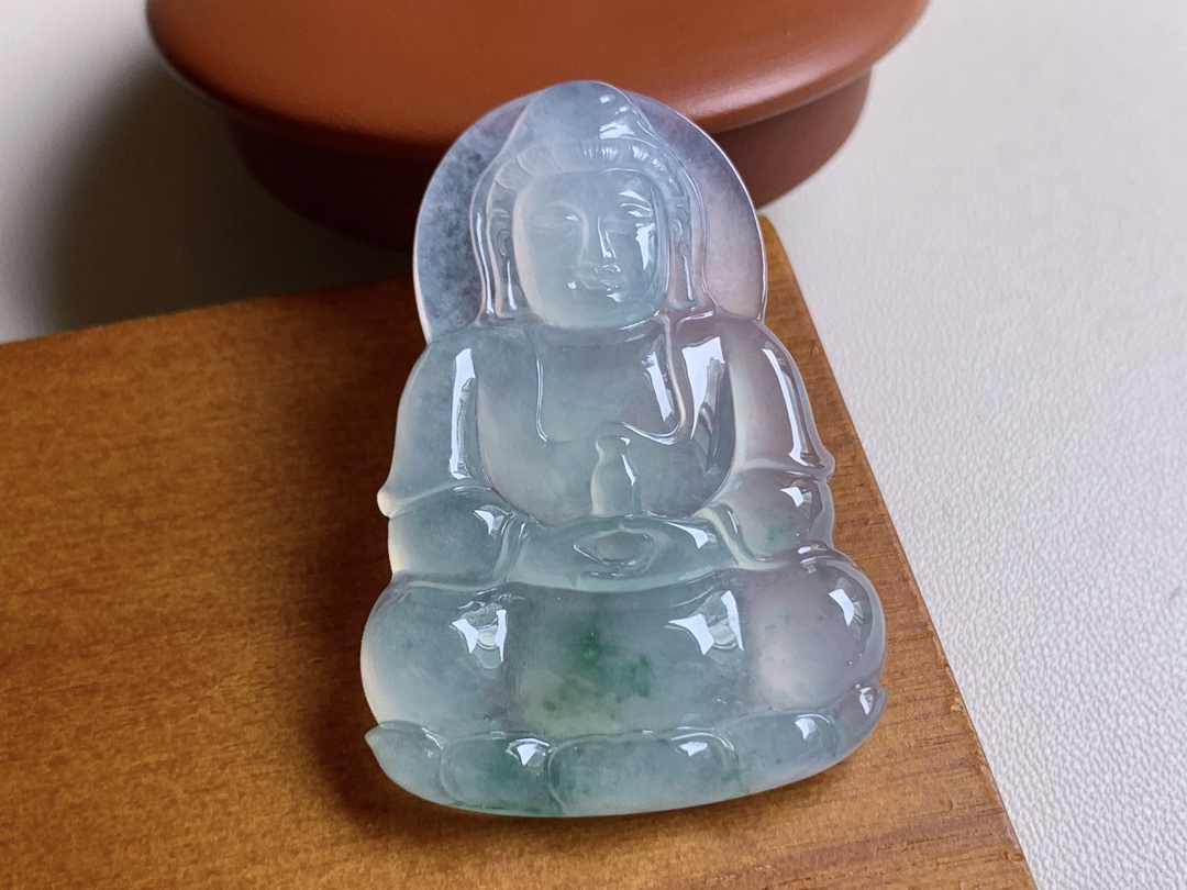 ️ 冰种飘花观音，飘花十分漂亮，观音妙相慈悲为怀，尺寸42.8*19.7*5.5