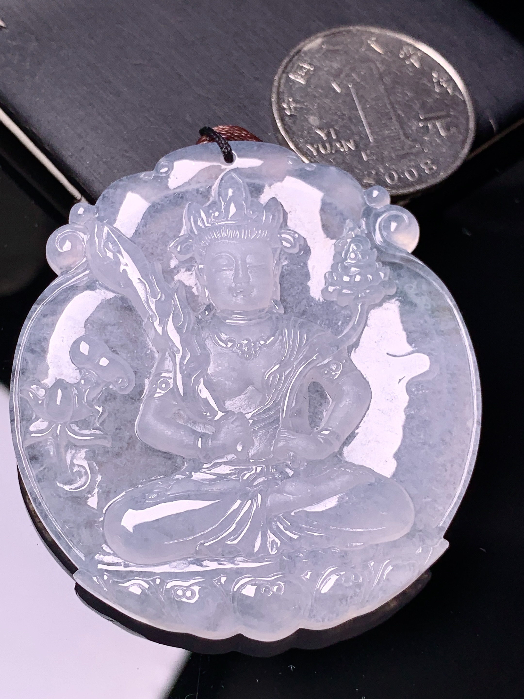 冰种虚空斗法吊坠 玉质细腻 色泽艳丽清新 水润亮眼 整体尺寸53.3*48.5*6 b2