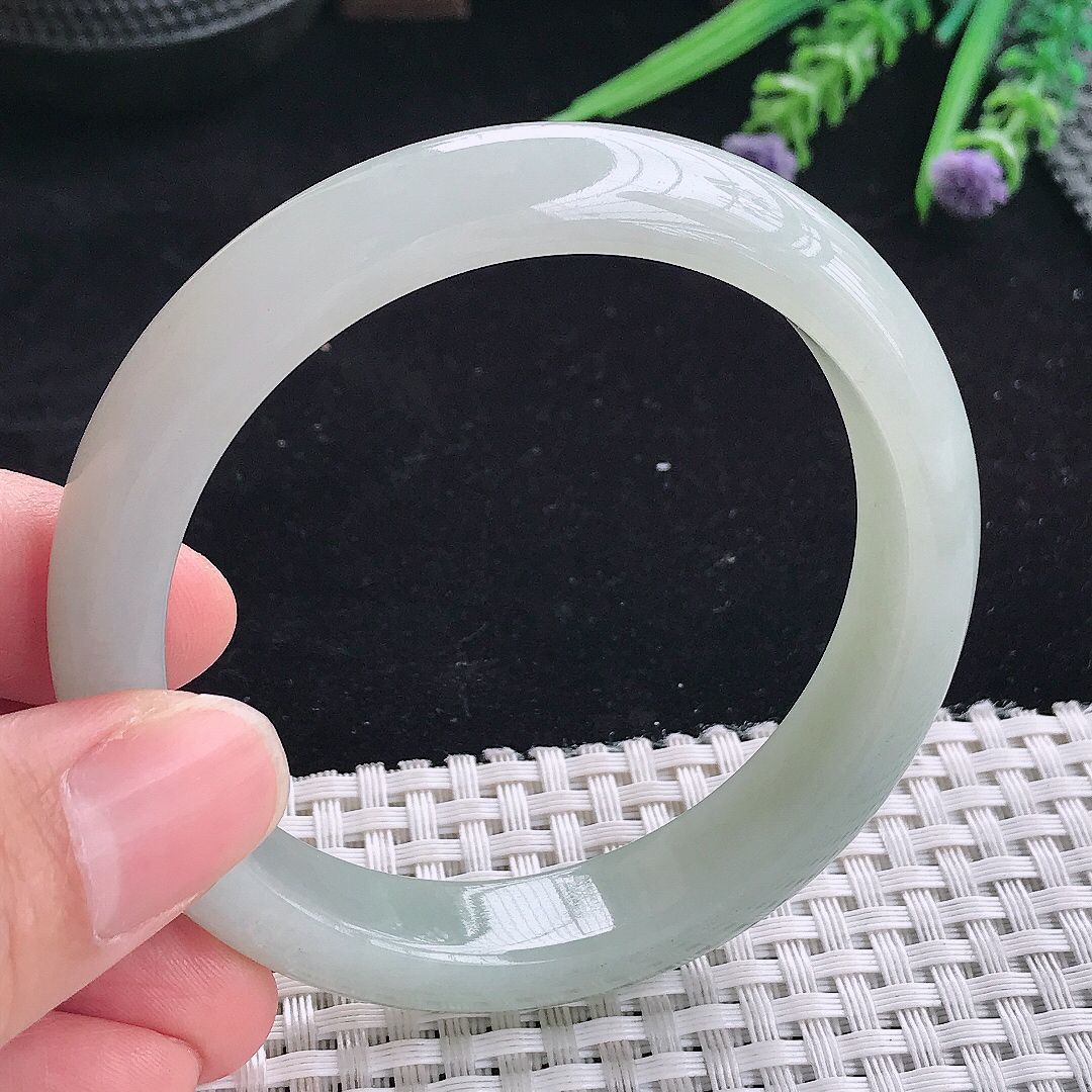 自然光56.5/12.3/8.2老坑秀气冰润起胶晴底宽边手镯平安镯翡翠玉镯美人镯
