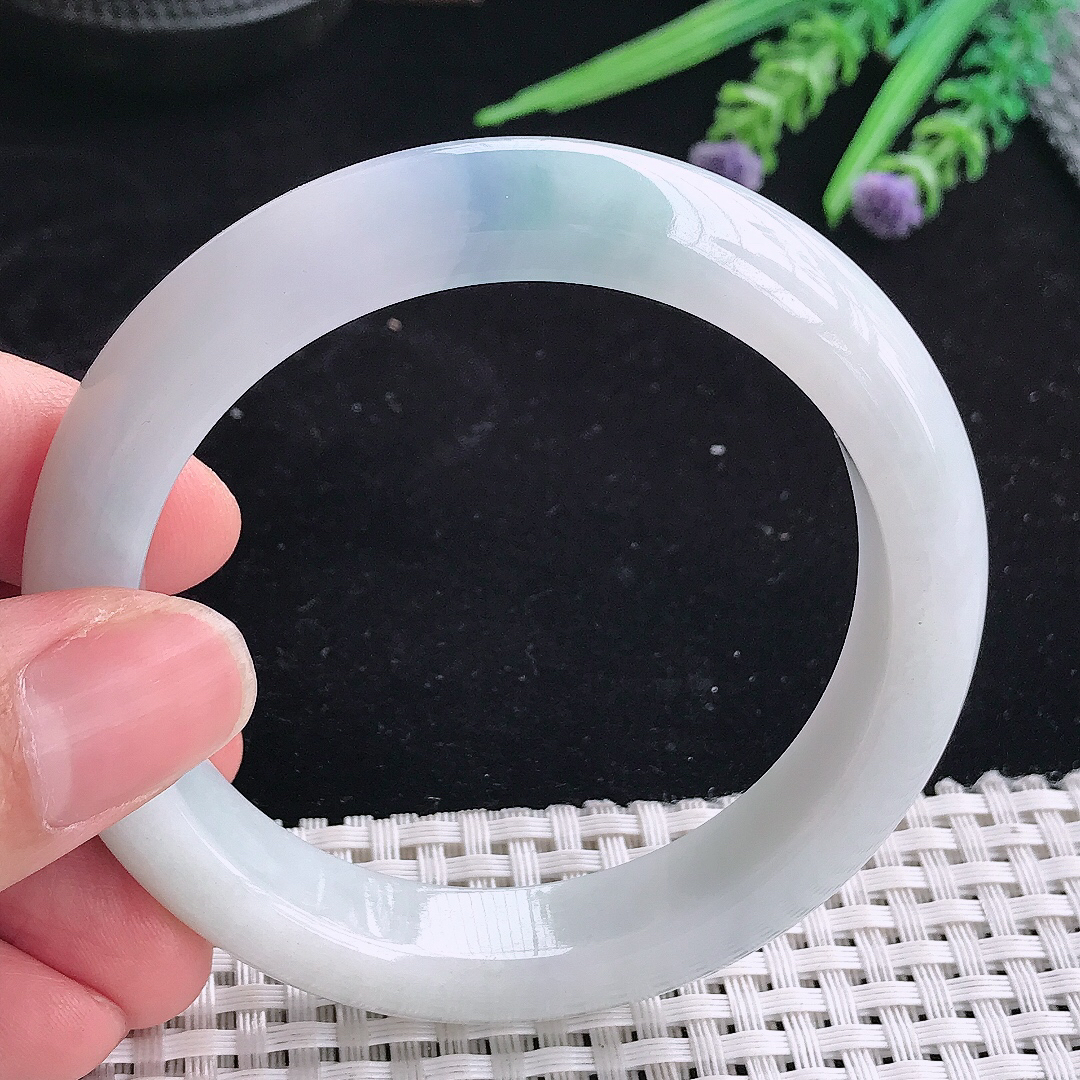 自然光56.5/12.2/8.8老坑精美冰润飘紫罗兰宽边手镯平安镯翡翠玉镯美人镯