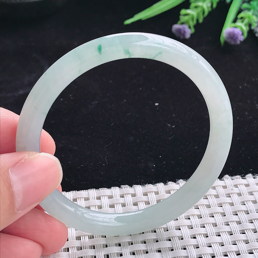 自然光53/6.8/7.3老坑冰胶水灵冰飘花细条圆条宽边手镯平安镯翡翠玉镯叮当镯