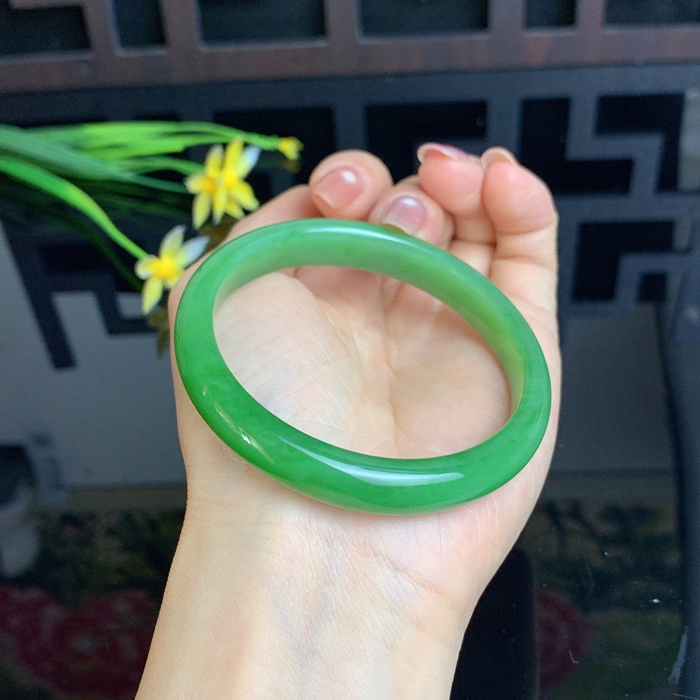 和田玉59圈阳绿色碧玉手镯！玉质细腻油润 底色纯净 脂粉好，品质高。
