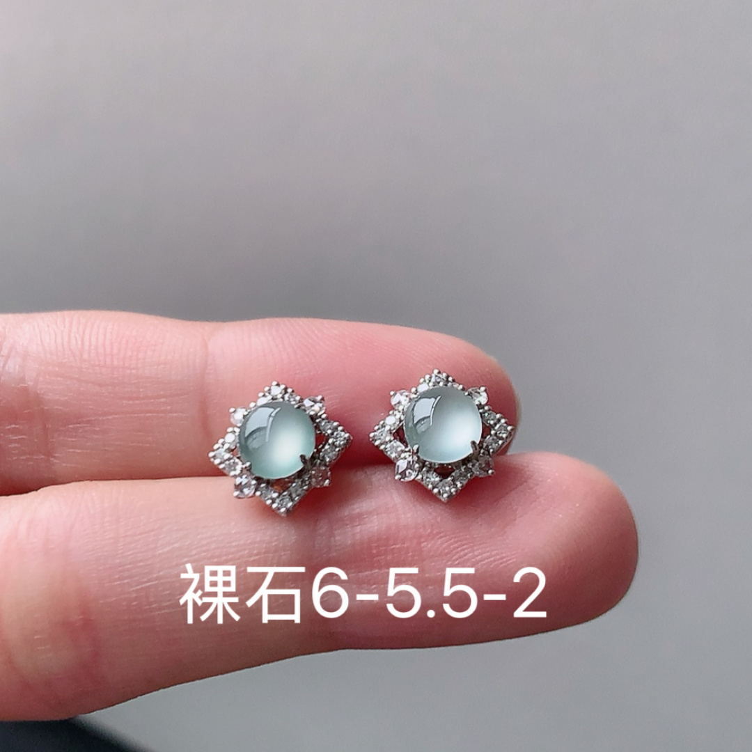高冰耳钉，冰润冰透，起光，种水，佩戴优雅气质，货号31503，6-5.5-2