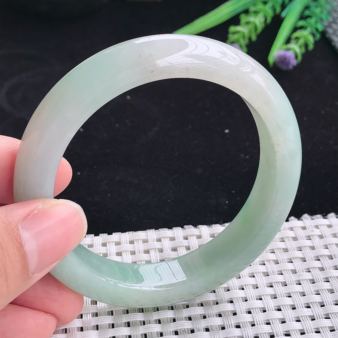 自然光56.5/12.7/9老坑冰润起胶冰晴宽边手镯平安镯翡翠玉镯美人镯