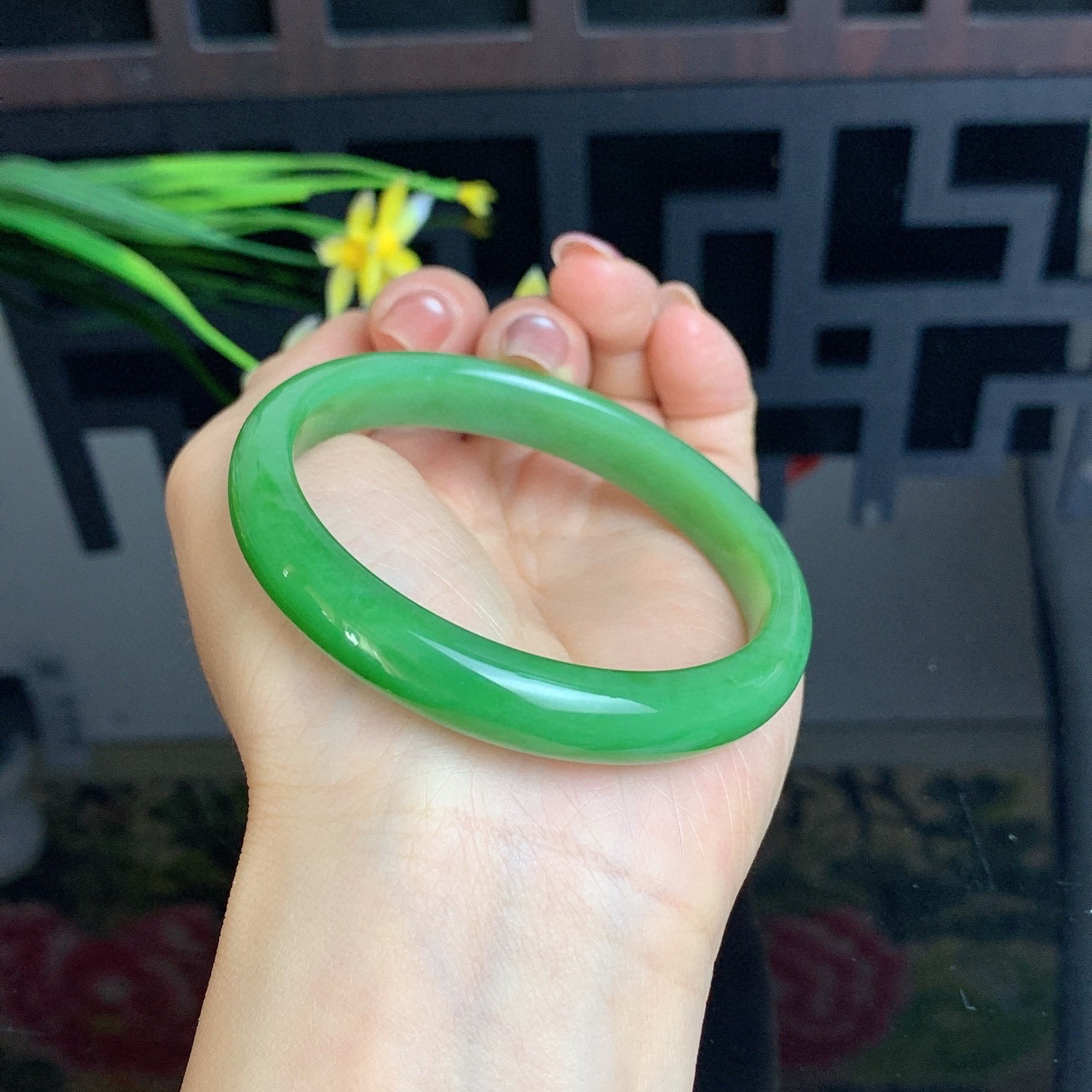 和田玉59圈阳绿色碧玉手镯！玉质细腻油润 底色纯净 脂粉好，品质高。