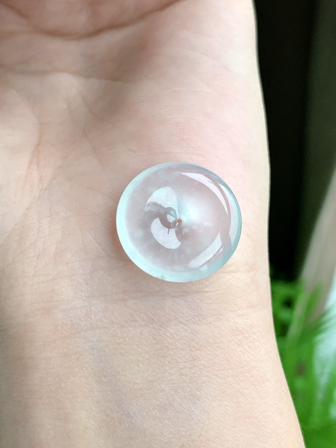 玻璃种木那雪花棉平安扣吊坠，性比高，意境美，尺寸18.7/3.6，编号2.8克