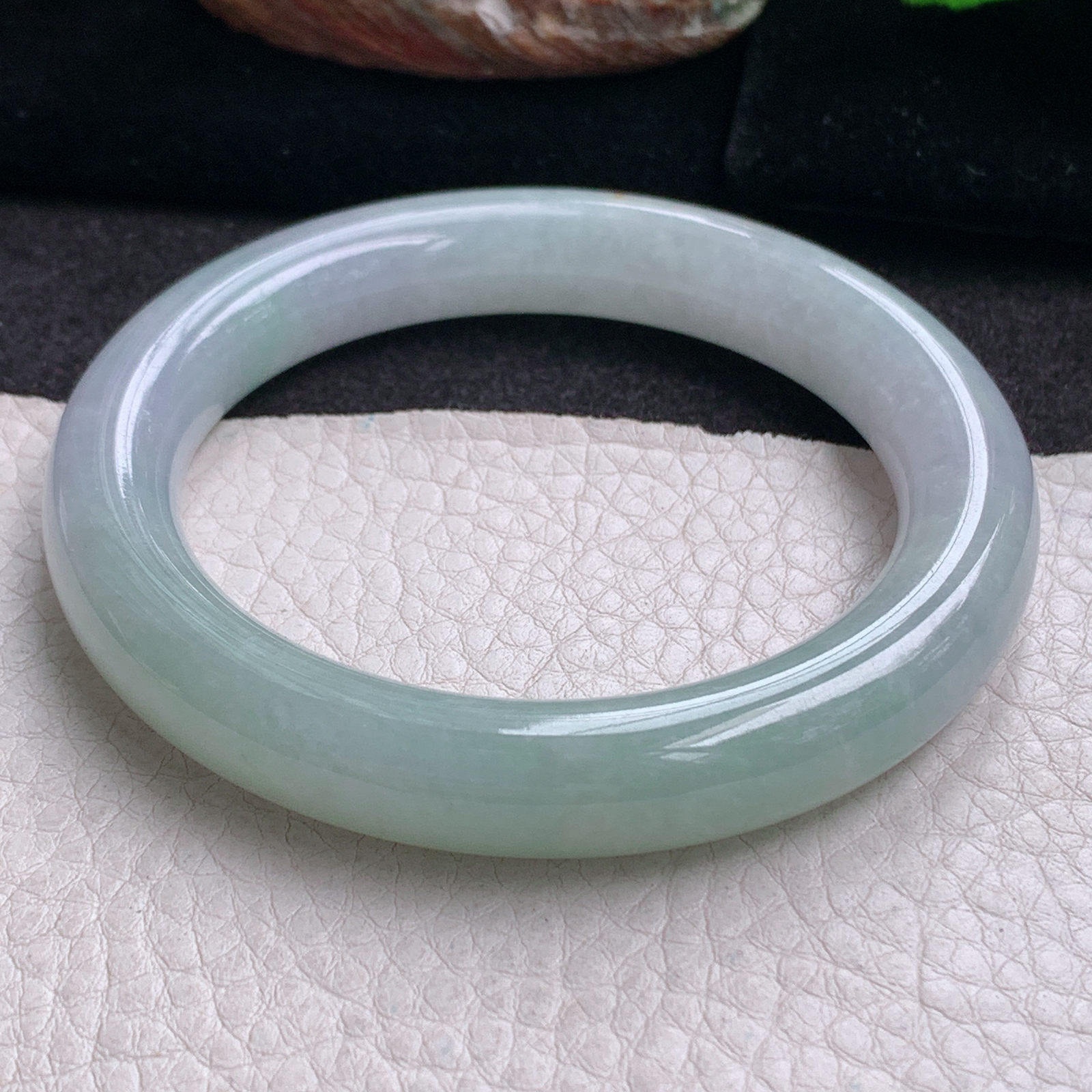 hh实拍55.5*10.7*10.5招财镯 天然缅甸翡翠手镯半山水水润圆条玉镯子