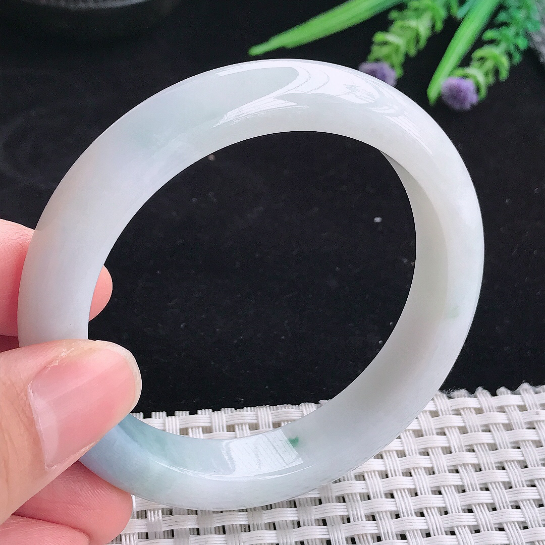 自然光56.5/12.2/8.8老坑精美冰润飘紫罗兰宽边手镯平安镯翡翠玉镯美人镯