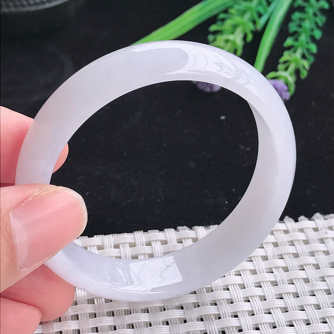 自然光51.5/13.8/6.5小圈口老坑冰润起胶白月光手镯平安镯翡翠玉镯美人镯